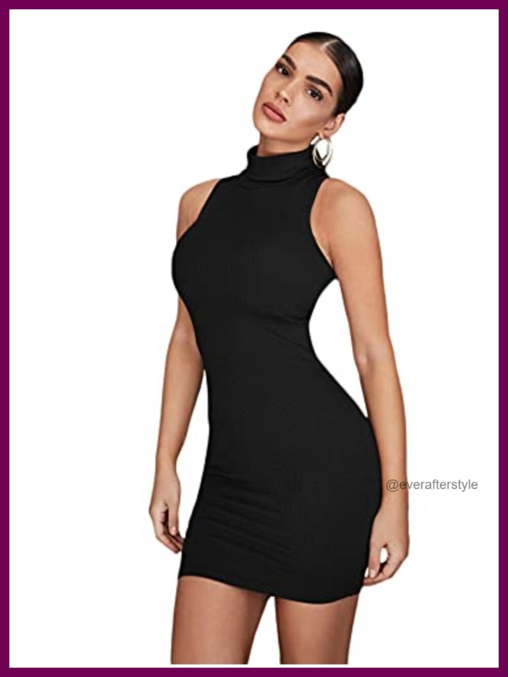 Sleeveless Turtleneck Rib Knit Bodycon Mini Dress Party Club Formal